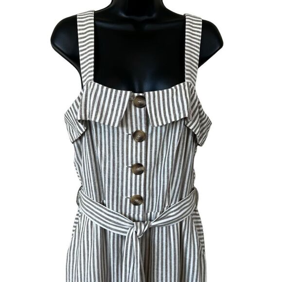 Vince Camuto Sleeveless Natural Linen Stripe Tie Front Jumpsuit Natural - Picture 3 of 16